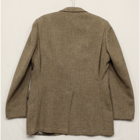 Sterling Hunt Blazer Men 42 100% Pure Virgin Wool Houndstooth Tweed Tan VTG - Picture 2 of 14